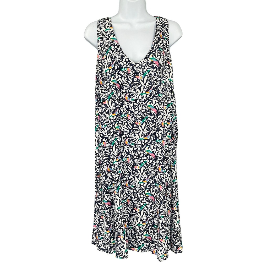 LOFT Floral Bird Print V Neck Sleeveless Midi Dress Sz XXL Casual Travel Beach